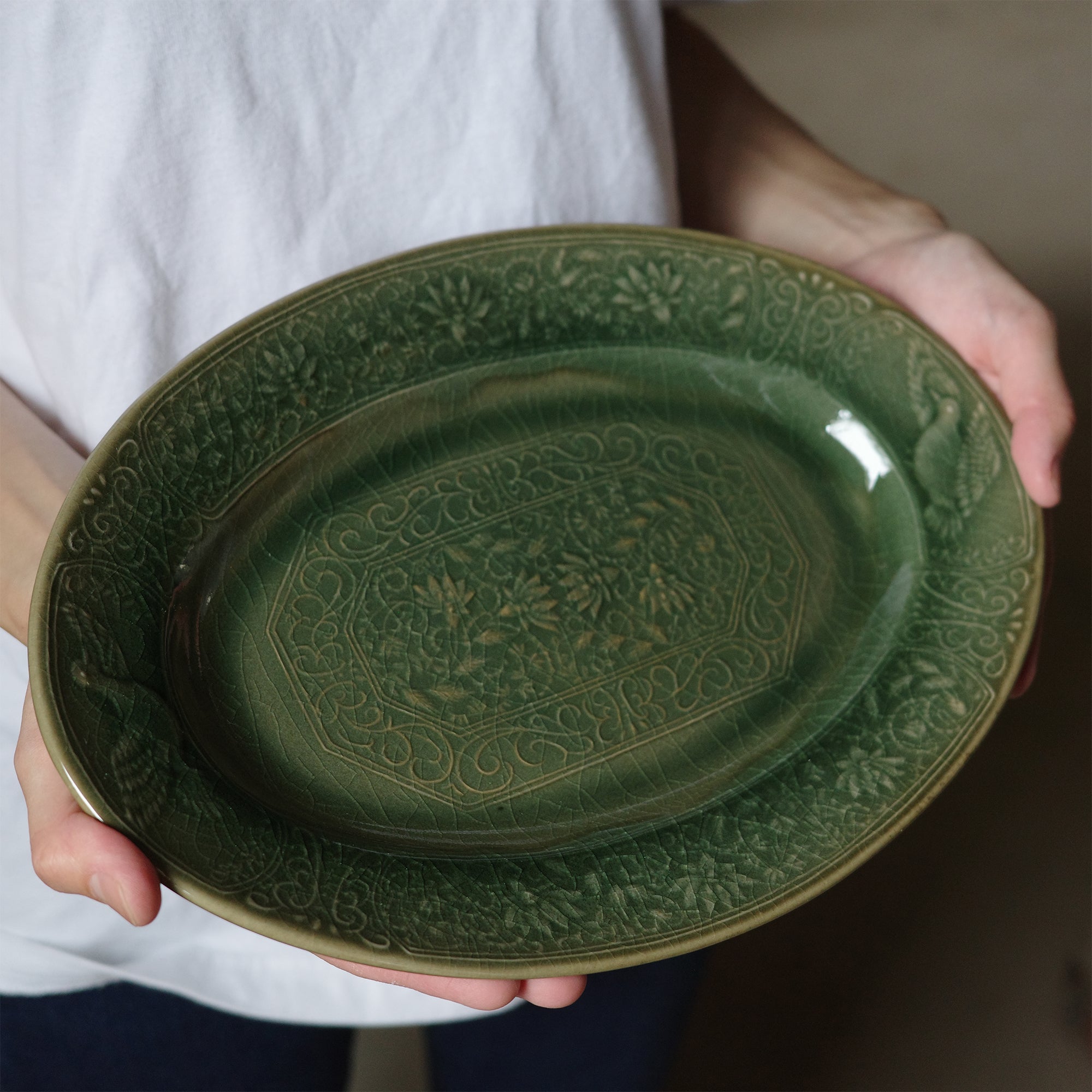 SUIYO 陽刻 オーバル皿 青磁*