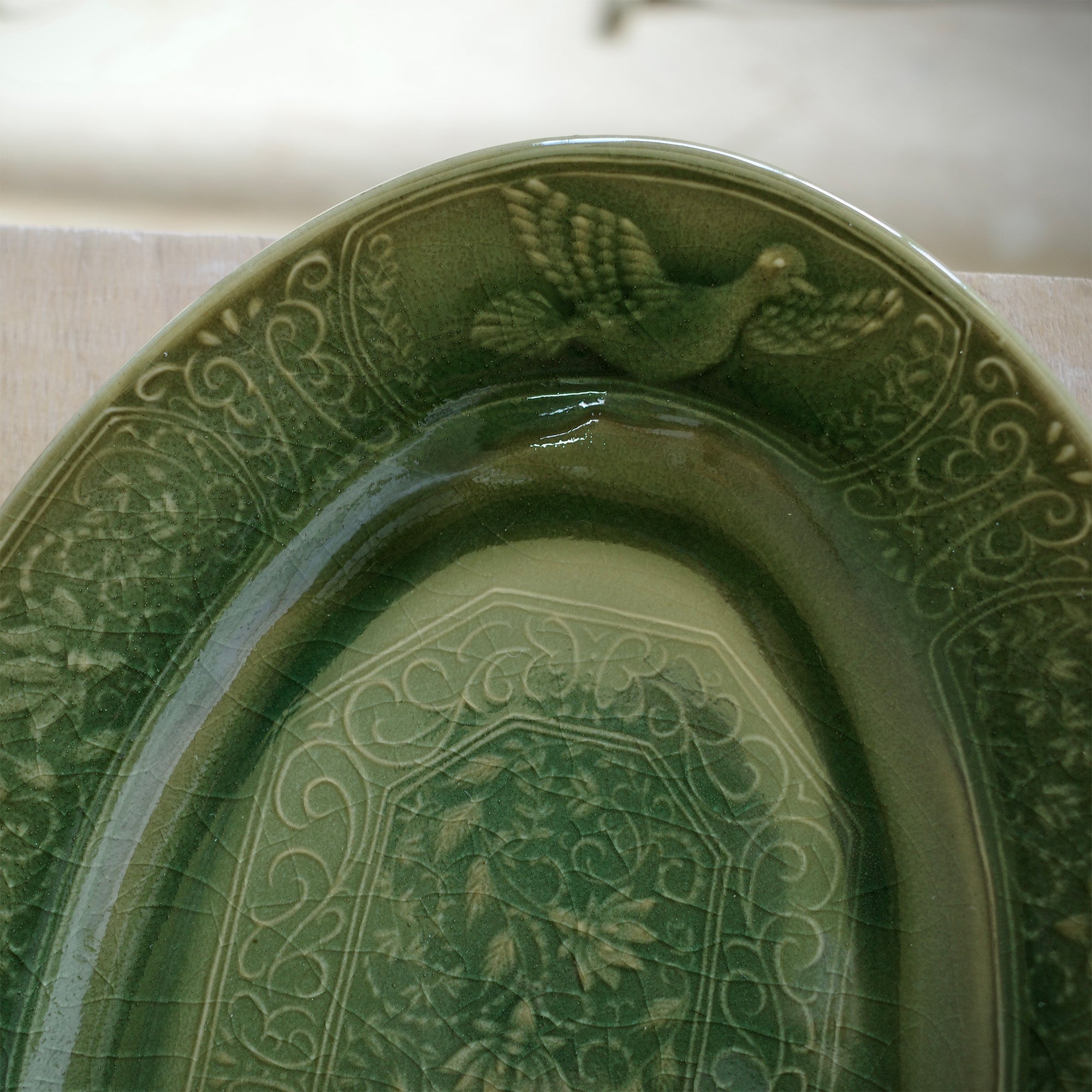 SUIYO 陽刻 オーバル皿 青磁*