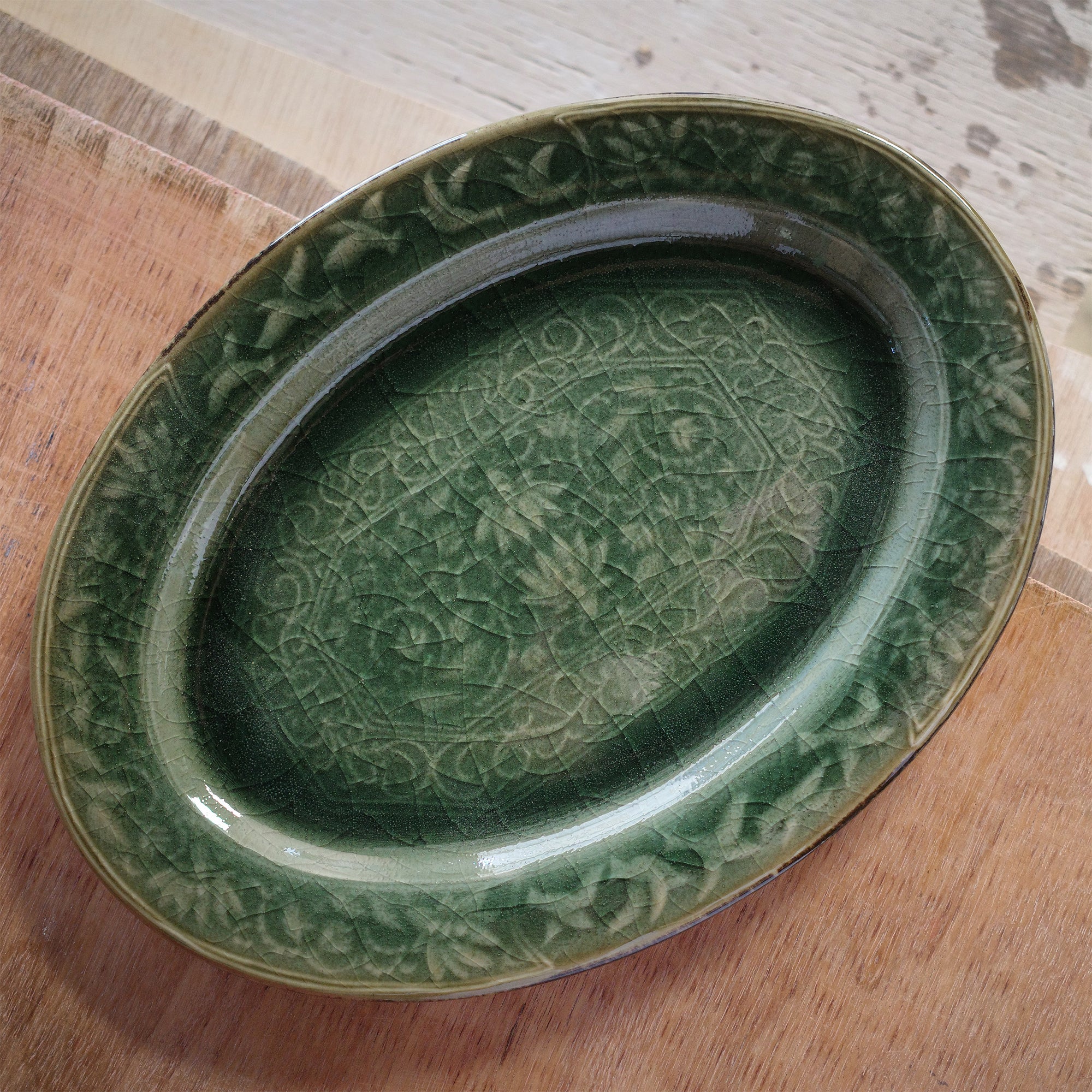 SUIYO 陽刻 オーバル皿 青磁*