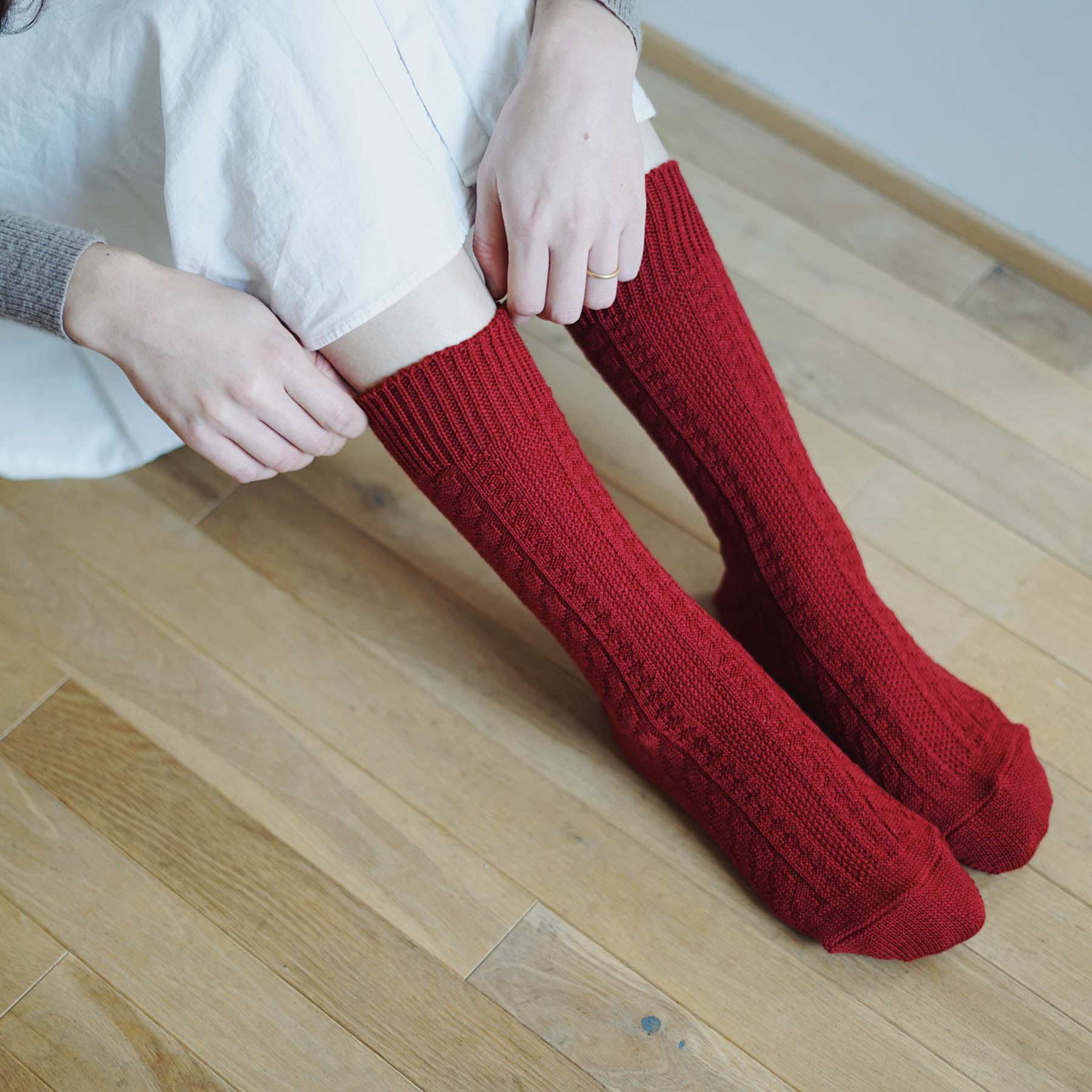 ウールコットンケーブルソックス memeri