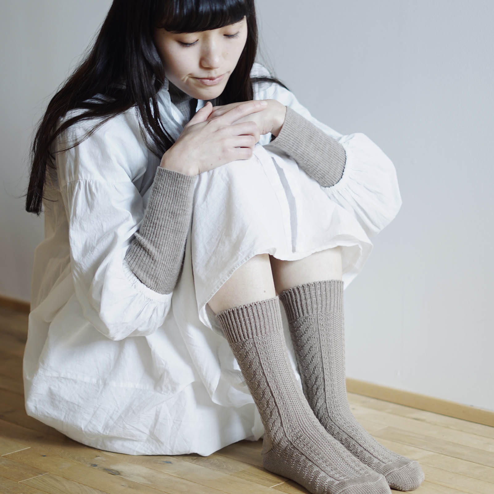 ウールコットンケーブルソックス memeri